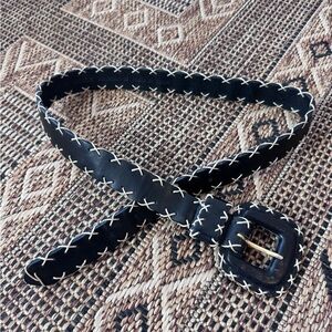 Genuine Leather Y2k Style Belt Black w/ Tan Stitching Size Medium